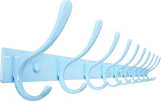 SKOLOO Coat Rack Wall Mounted - 10 Hooks, Heavy Duty, Stainless Steel, Metal Wall Hanger, Sturdy Coat Hooks for Hanging Coats, Jacket, Clothes, Hat, Blue
