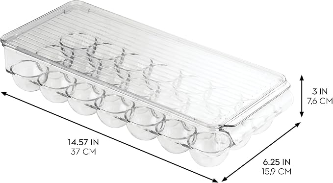 iDesign Clear Plastic Egg Holder for Fridge with Lid, 2-Pack | 21 Egg Storage Capacity, Container Organizer Bin