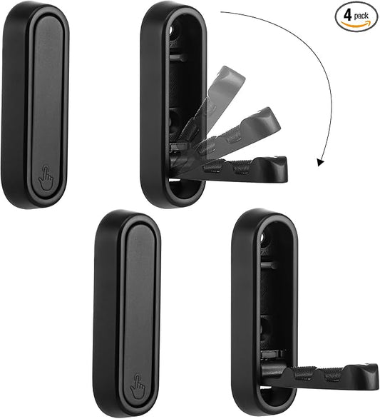 Foldable Wall Hook, Black, 4 Pack, Screw Mounted, Heavy Duty Coat Hooks | 90° Foldable Design, Wall Mounted, Zinc Alloy, Flip-Down Design, Includes Screws And Anchors, For Bedroom, Entryway, Closet