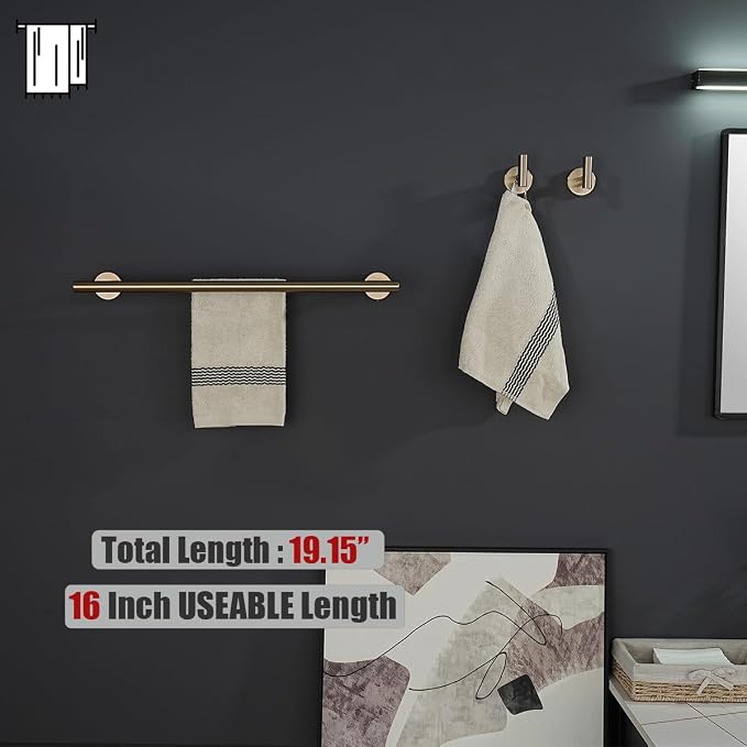 JQK Double Towel Bar Champagne Bronze, 19 Inch 304 Stainless Steel Thicken 0.8mm Towel Rack Bathroom, Towel Holder Wall Mount, Useable Length 16 Inch, TB100L16-CB