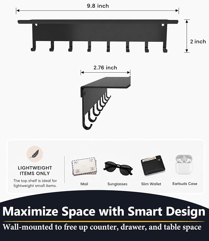 Key Holder Hooks Organizer Shelf Hanger Rack Wall Mounted Sweet Home Metal Decor Stylish and Practical for Entryway Front Door Kitchen Hallway Garage Mudroom Office Hardware Included Black