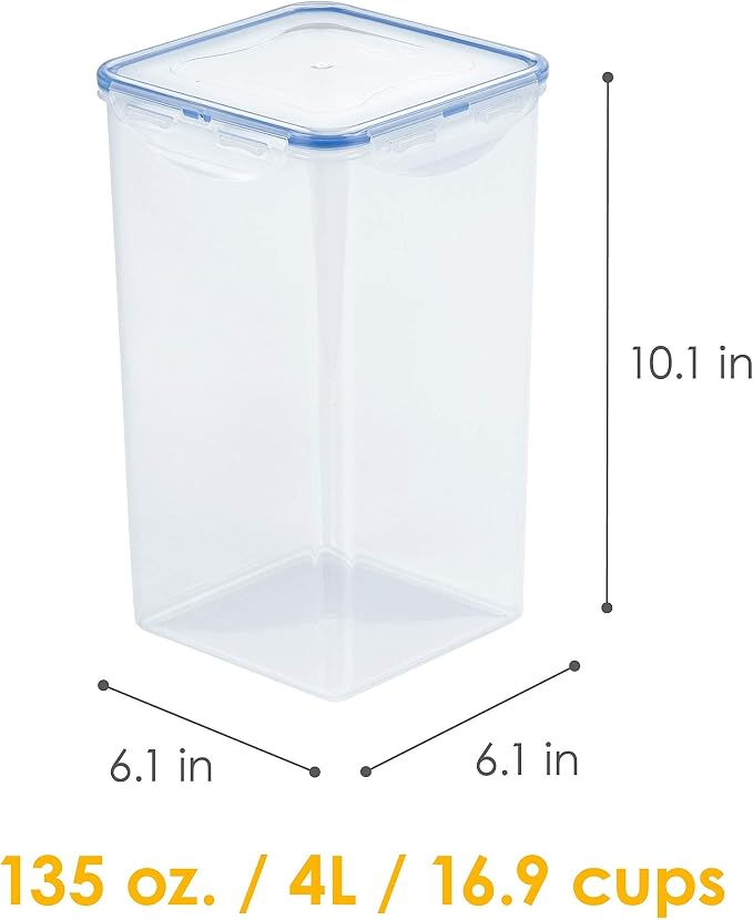 LOCK & LOCK Easy Essentials Food lids/Pantry Storage/Airtight containers, BPA Free, Square-16.9 Cup-for Chips, Clear (Pack of 3)