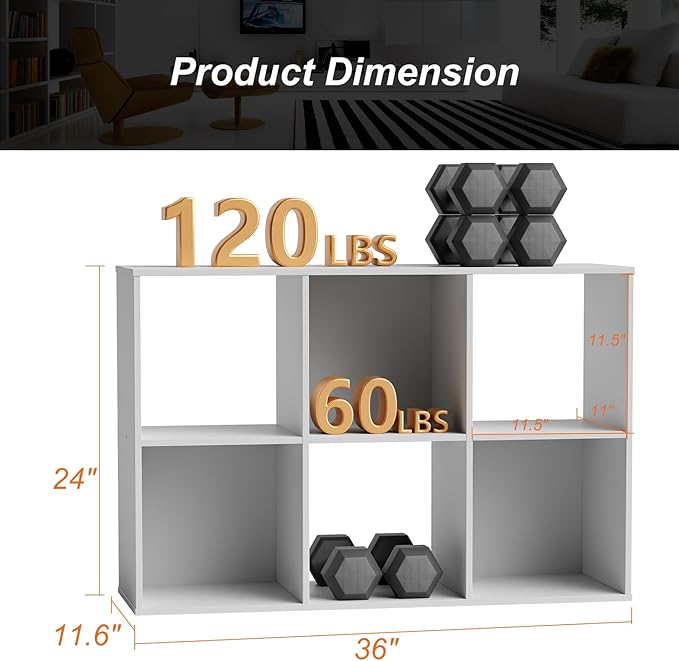 Sweetcrispy 6 Cube Storage Organizer, Stackable Modular Bookcase Shelf | Vertical or Horizontal Use, Fits 11×11" Bins, Removable Back Panels, for Living Room, Office, Entrance White Wood