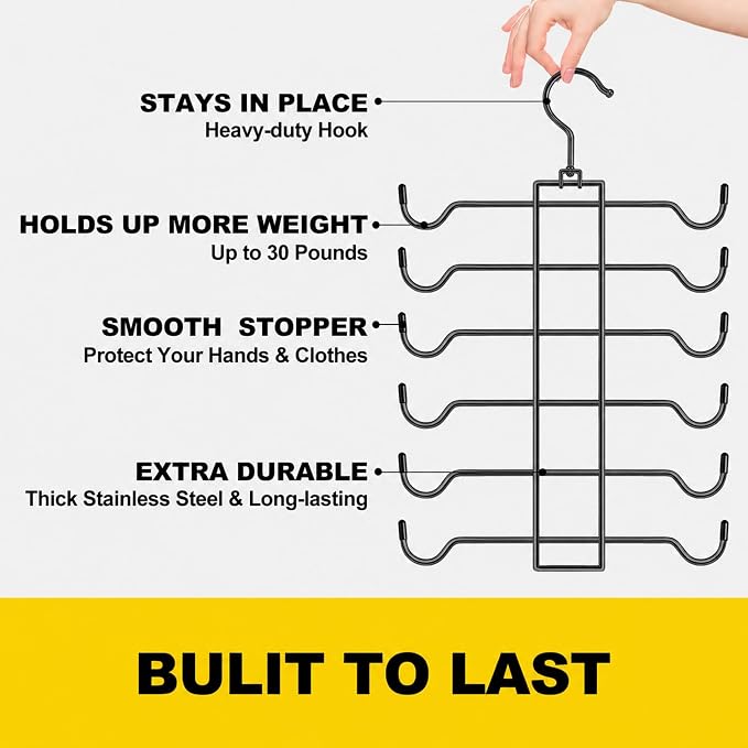 2 Pack Tank Top Hanger Space Saving, Stainless Steel Bra Hangers for Closet Organizer, Closet-Organizer-and-Storage for Small Space, Non-Slip 6-Tier Hanging System, RV Apartment Dorm-Room-Essentials
