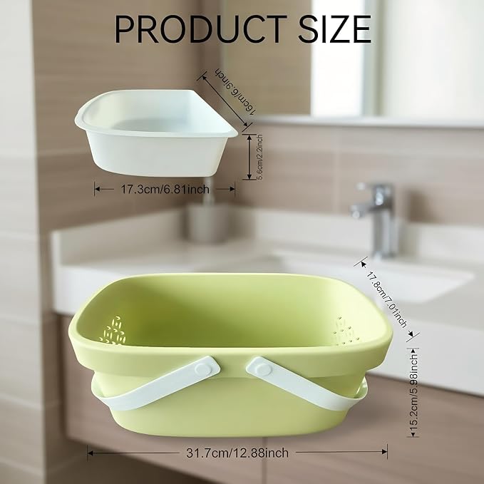 Pulseplay Plastic Organizer Storage Basket with Handles Portable Large Capacity Shower Caddy Basket with Drainage Holes for Bathroom Living Room College Dorm Room (Green)