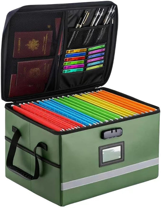 EXLIFBAG File Organizer, Fireproof File Box with Lids, Important Document Organizer Box with Lock, Portable File Folder Organizer with Handle