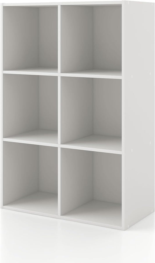 Homes: Inside + Out Apexa 6-Cube Storage Organizer Shelves, Stackable Wood Bookcase Fits Cubby Bins for Organization, Dorm Teen Room Decor & Home Office, White