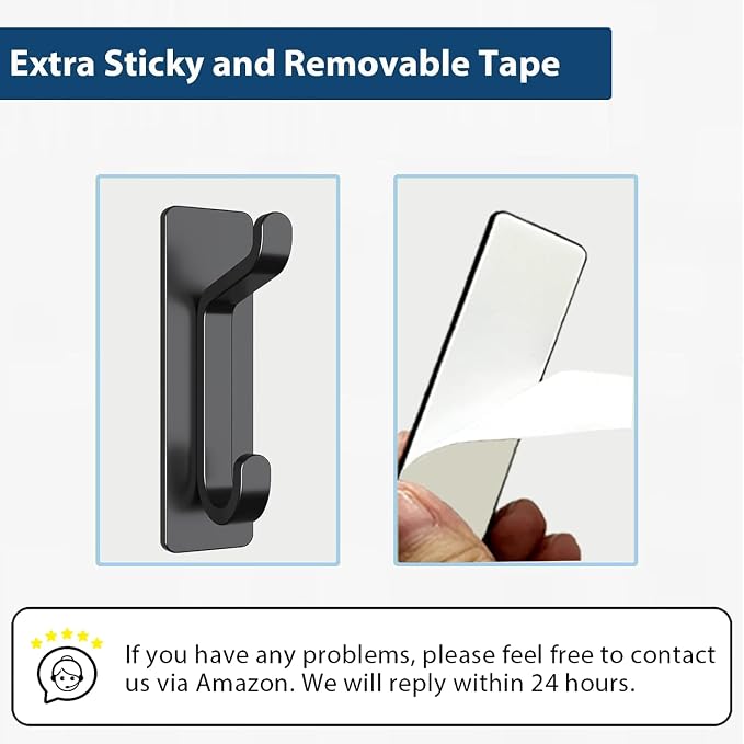 pickpiff Wall Hooks for Coat and Towel: 13LB Strong Adhesive Door Hanger Stick on, Black 6 Pack