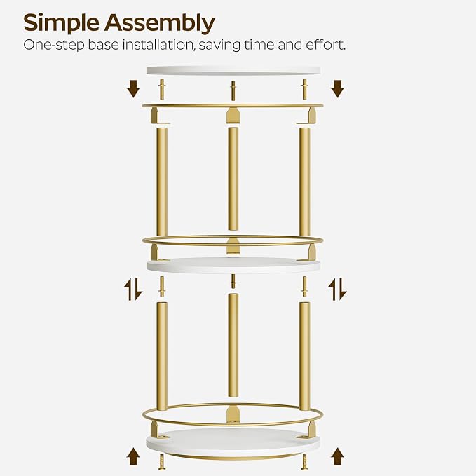 Yatiney 3-Tier Lazy Susan, Rotating Spice Rack, Spinning Organizer, Industrial Turntable Spice Rack for Cabinet, Kitchen Countertop, Pantry, White and Gold SR23DW