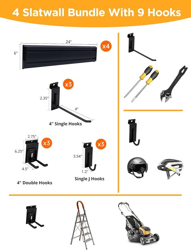 FRAYSCENT Slatwall Panels Garage Tool Organizer Wall Mount Garage Slat Wall Storage Systems, Bike Storage Rack Garage Organizers and Storage PVC Wall Panels Slat Wall Paneling