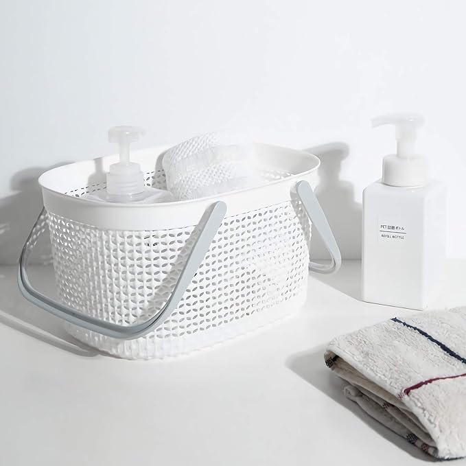 rejomiik Portable Plastic Shower Caddy Basket with Handles, White | Organizer Storage Tote Toiletry Bin for Bathroom, College Dorm Essentials, Kitchen, Camp, Gym