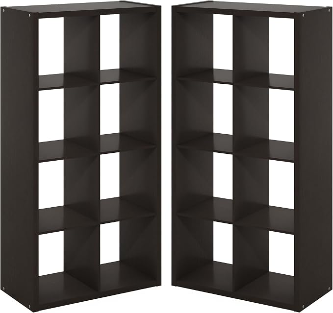 Furinno Cubicle Book Shelf Set of 2, 8-Cube Bookshelf, Black Dark Oak | 14.6 x 30 x 57.9, Thick Frame, Horizontal & Vertical Reversible Bookcase, Open Back, for Living Room, Bedroom, Home Office