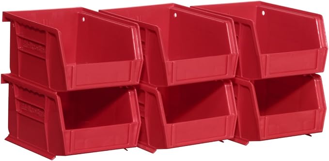 Akro-Mils 30210 AkroBins Plastic Storage Bins, Space-Saving Stackable Bins for Garage, Pantry, Craft Organization, 5" x 4" x 3", Red, (Pack of 24)