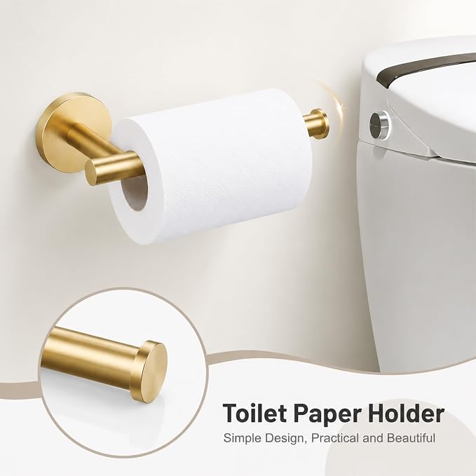 Brushed Gold Bathroom Accessories Set, 7 Pieces Gold Towel Bar Bathroom Hardware Set, 31.5 Inch Towel Racks for Bathroom, SUS304 Stainless Steel Bathroom Towel Holder Toilet Paper Holder Wall Mounted