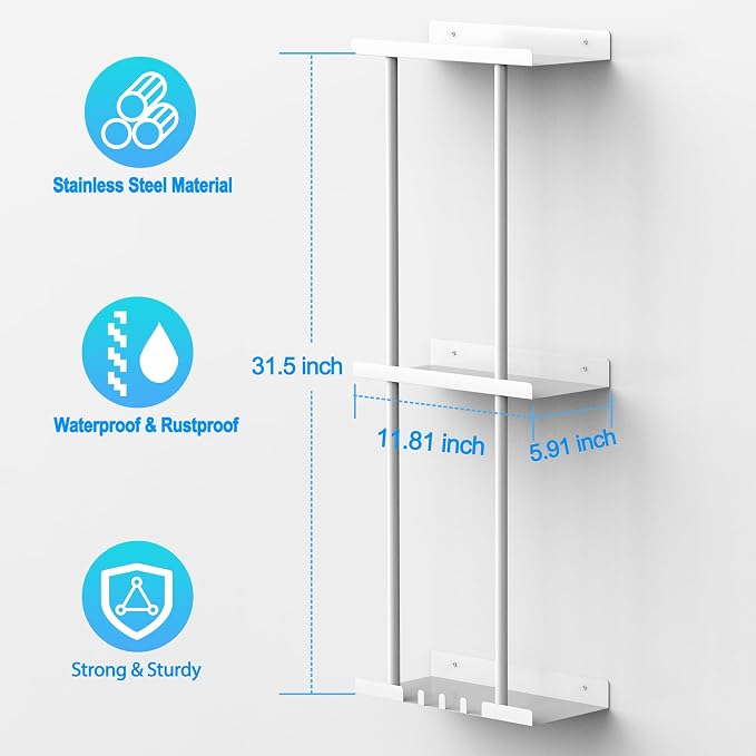Liuoud Towel Rack for Bathroom, Wall Mounted Vertical Rolled Towel Storage Organizer Holder with Shelf, Holds Up 6 Large Bath Sheets, White Large Size