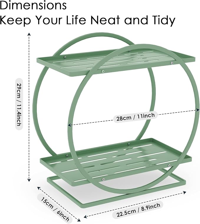 Perfume Organizer for Dresser, 2-Tier Bathroom Counter Organizer | Round Perfume Holder, Makeup Organizer for Vanity, Green Bathroom Organizer Countertop Shelf, Perfume Tray Skincare Storage