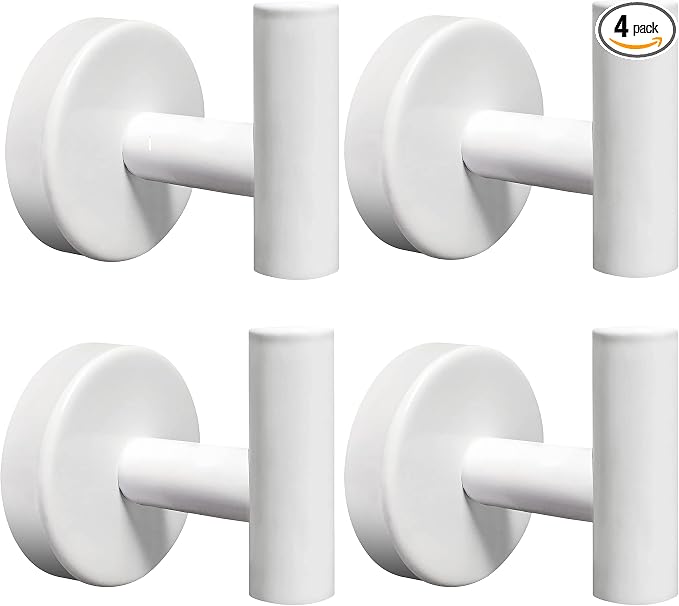 4 Pack Towel Hooks Bathroom Wall Hook Holder Stainless Steel Coat Robe Clothes Hook for Bath Kitchen Hotel Garage（White）