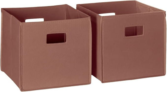 RiverRidge Folding Storage Bins - 2-pack of 10in Tall Terracotta Cubes | Fabric Bins, Set of 2 Storage Cubes, Cut-out Handles, Playroom Closet Organizer, Collapsible Cubby with Bottom Board Insert