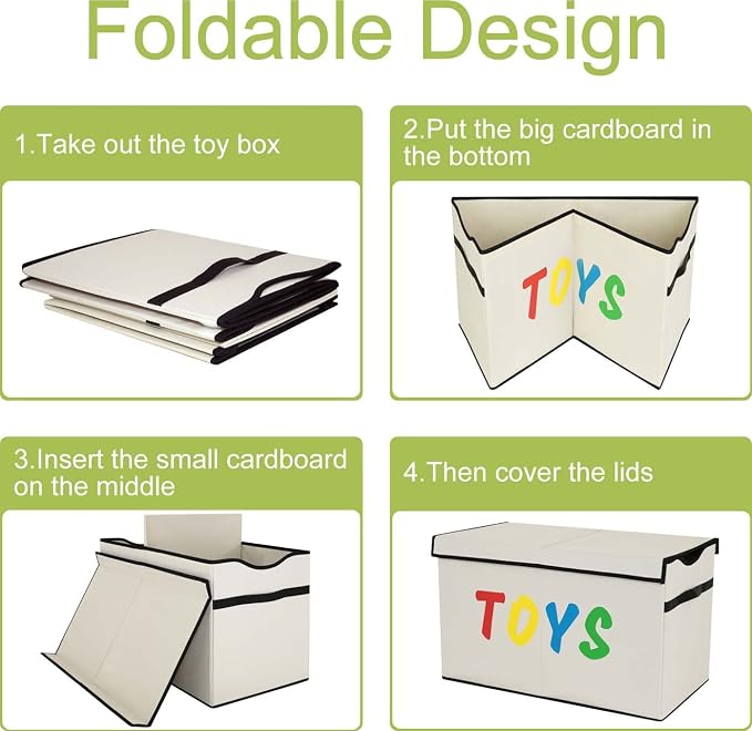 YOLOXO Toy Box Chest, Collapsible Sturdy Storage Bins with Lids, Extra Large Kids Toy Storage Organizer Boxes Bins Baskets for Kids, Boys, Girls, Nursery Room, Playroom, Closet (New Beige)
