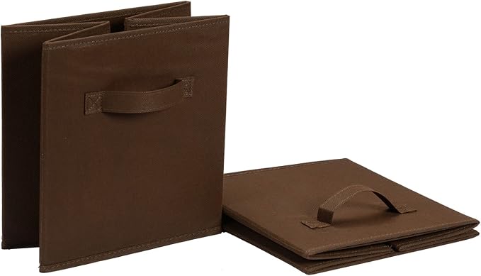 Amazon Basics Collapsible Fabric Storage Bins with Handles, Cube Organizer for Home Organization, 13" x 13" x 13", Brown, 6-Pack