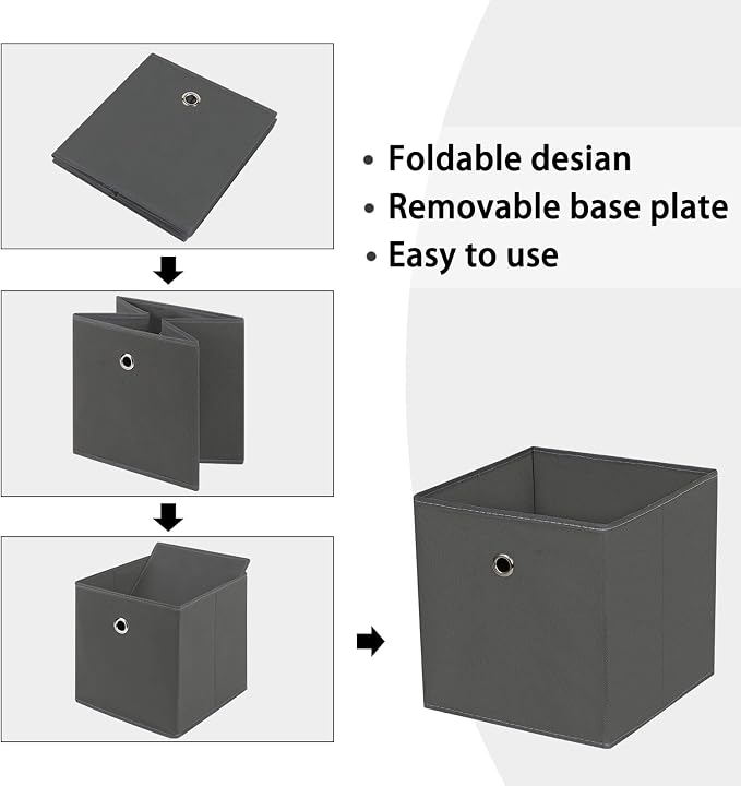 Foldable Storage Cubes Bins ,11 Inch Cloth Storage Cube Fabric Storage Box Cubes Organizer Baskets with Handles for Home Organizer Set of 3 (Grey)