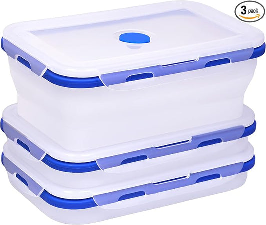 3 Pack Translucent Collapsible Silicone Food Storage Containers with Lids, 40.6oz Bento Lunch Boxes, for Kitchen, Office, Camping, Travel, BPA Free