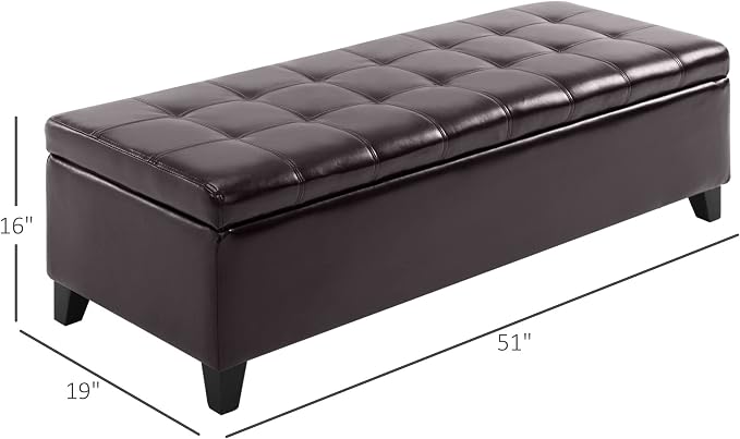 HOMCOM 51" Ottoman Storage Bench, Faux Leather Storage Chest with Lift Top, Tufted Ottoman for Living Room, Entryway, Dark Brown | Lift Top, Tufted Ottoman, Living Room, Entryway