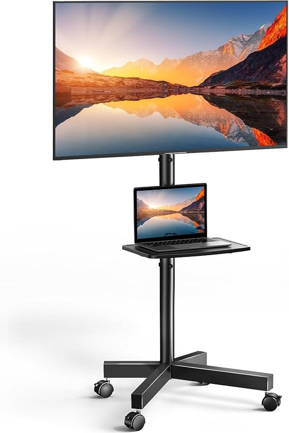 PERLESMITH Rolling TV Stand on Wheels for 23-65 Inch TVs,Tilt Mobile TV Cart Holds up to 99 lbs with Adjustable Height Shelf, Outdoor TV Stand for Bedroom Max VESA 400x400mm PSTVMC04