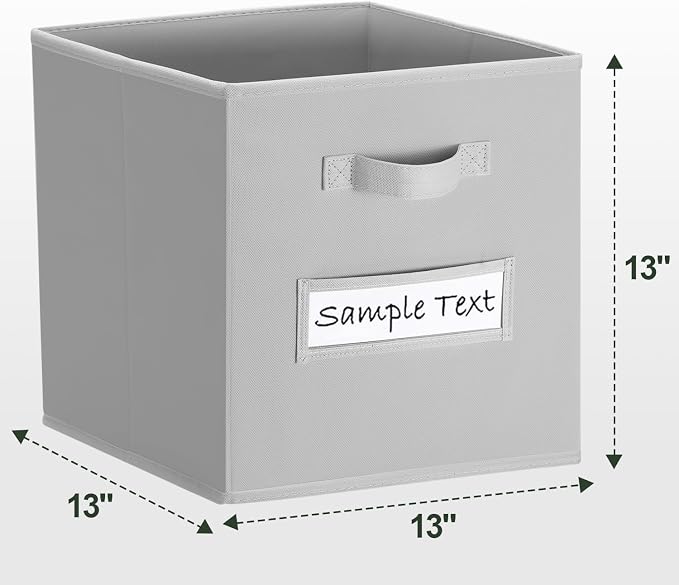 Fabric storage cubes (8 Pack) 13 Inch Cube Storage Bin, cube organizer bins with 8 Labels Window Cards & a Pen, Foldable cube organizer bins and Storage Box, Light Grey