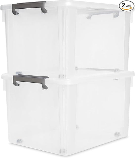 Citylife 58.1 QT Plastic Storage Bins with Latching Lids Stackable Storage Containers for Organizing Large Clear Storage Box for Garage, Closet, Classroom, Kitchen, 2 Packs