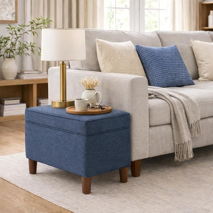 Spatial Order Home Decor | Dinah Collection Modern Storage Ottoman | Ottoman with Storage for Living Room & Bedroom (Navy)
