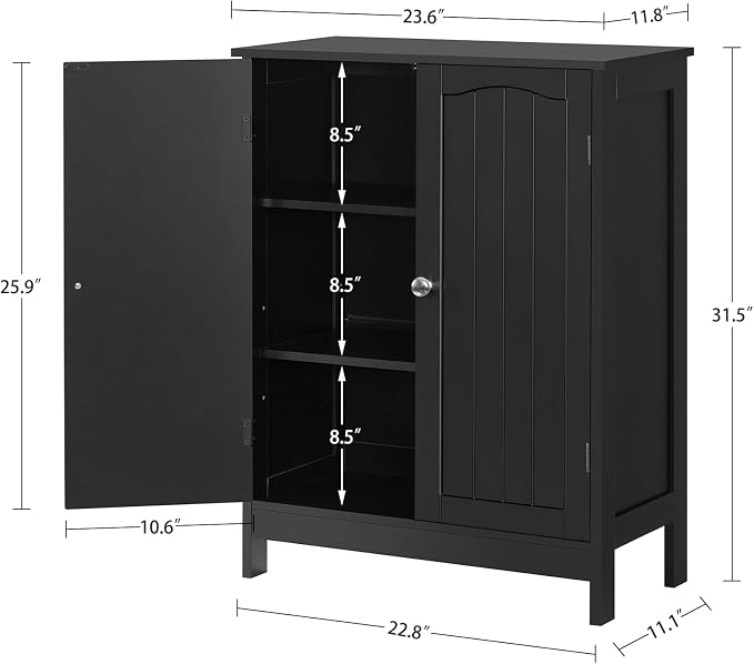 Iwell Bathroom Cabinet, Bathroom Storage Cabinet with 2 Doors & 3 Shelves, 3 Heights Available, for Living Room, Entryway, Kitchen, Home Office, Black
