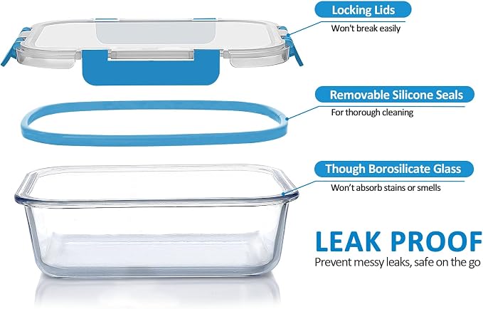 M MCIRCO 24-Piece Glass Food Storage Containers with Upgraded Snap Locking Lids,Glass Meal Prep Containers Set - Airtight Lunch Containers, Microwave, Oven, Freezer and Dishwasher, Blue