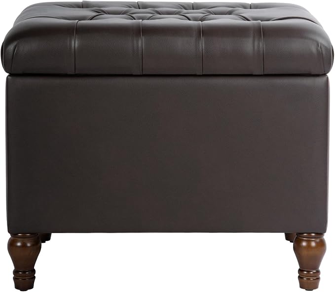 Spatial Order 24" Medium Tufted Storage Ottoman - Espresso Brown Faux Leather