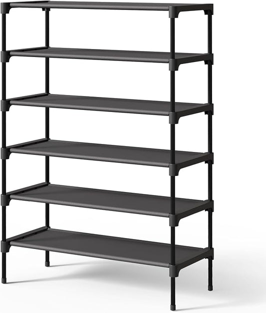 Kitsure Shoe Rack - Non-Woven Shoe Rack Shelf, 27.5" Wide - 6 Tier, Black | Shoe Organizer for Closet, Entryway, Garage, Stackable Shoe Shelves, college dorm&apartment essentials