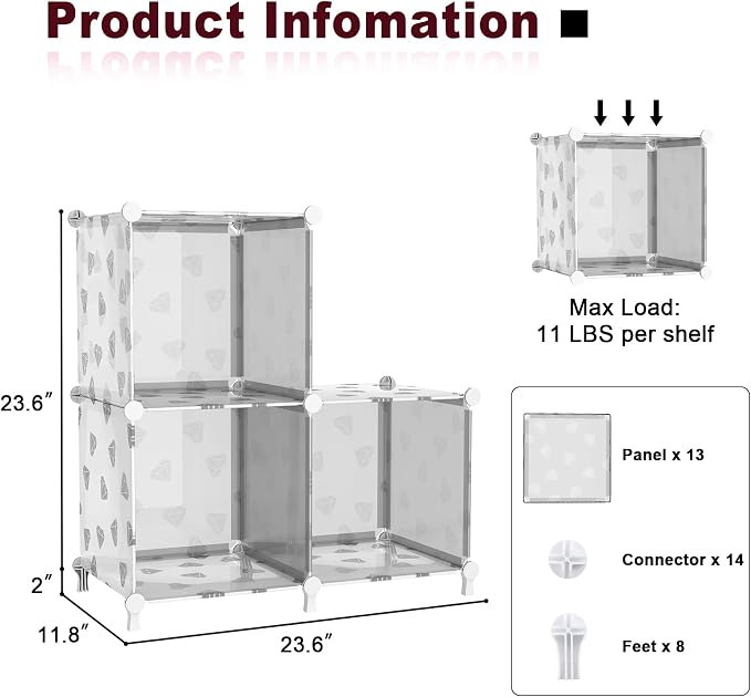 UNKU 3 Cube Storage Organizer, Closet Organizer Storage Shelf,Translucent | DIY Stackable Bookcase, Clothes Organizer Shelf for Closet, Bedroom, Living Room, Cabinet, Home, Office