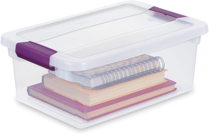 Sterilite ClearView Latch Boxes, Storage Bins with Lids, 15 Quart, 36-Pack | Clear Plastic Organizers with Color Accent Latches for Closet, Bedroom, Shelving Units, Dorm Room and Home Organization
