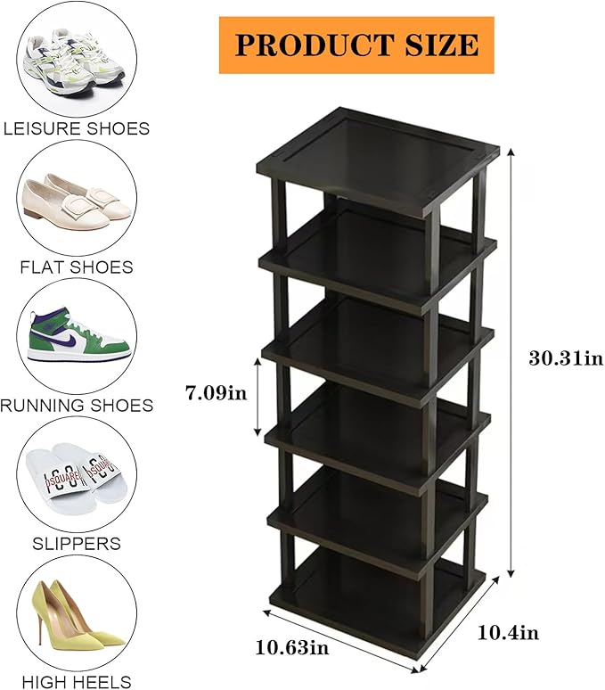 Vertical Shoe Rack - Tall Narrow Shoe Rack Organizer for Small Spaces,5 Tier Bamboo Shoen Shelf for Entryway,Closet,Corner,Doorway,Skinny Shoe Shelf Space Saving Shoe Storage,Free Stackable DIY