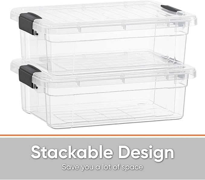 Superio Storage Bins with Lids- 2 Pack, 4.5 Qt Clear Boxes for Organizing, Stackable Plastic Containers- BPA Free, Non-Toxic, Odor Free, Organizer for Home, Office, Dorm