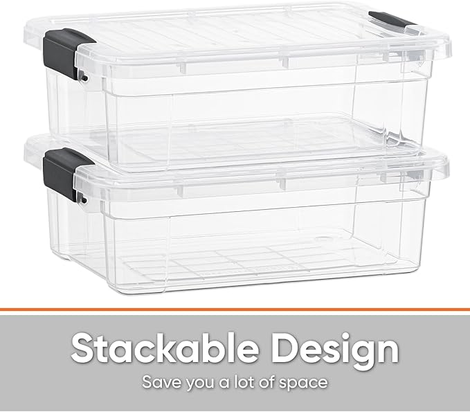 Superio Clear Storage Box with Lid, 4.5 Quart Plastic Container Bins for Organizing, Stackable Crates, BPA Free, Non Toxic, Odor Free, Organizers for Home, Office, School, and Dorm