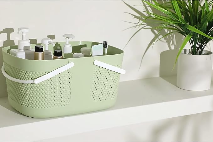 rejomiik Portable Plastic Shower Caddy Basket Organizer with Handles, Green | Large Capacity Storage Tote for Bathroom, College Dorm Essentials, Bath Toy Storage, Kitchen