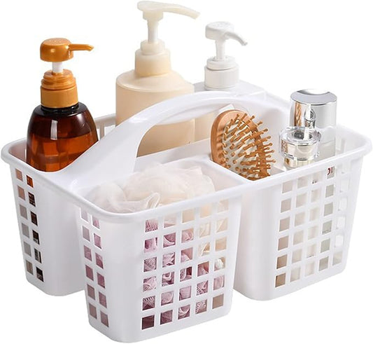 Portable Shower Caddy Basket Plastic Storage Basket with Compartments White | Sturdy Large Capacity Cleaning Supplies Organizer Divided Tool Bin for Bathroom Kitchen Bedroom College Dorm Essentials