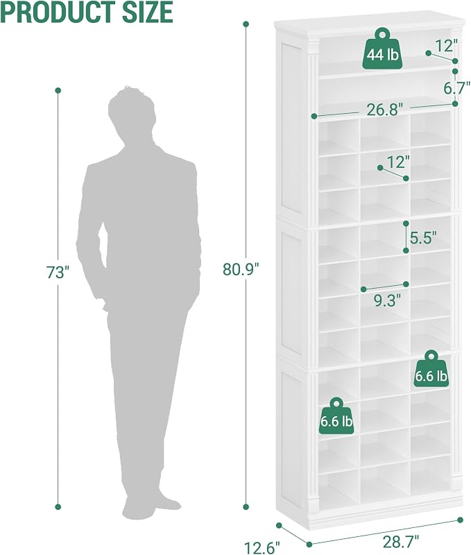 Hzuaneri 13 Tiers Shoe Storage Cabinet, Tall Shoe Cabinet with Cubby | Wooden Shoes Organizer for Closet, 39 Pairs, Shoes Cubby Organizer for Entryway, Hallway, Bedroom, White SR31003X