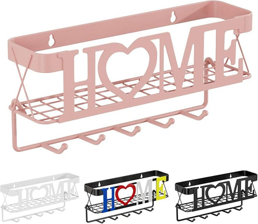 Key Holder for Wall - Adhesive Key Rack with 5 Key Hooks, 11.02" L×2.75" W×4.92" H, Key and Mail Organizer Wall Mount, Key Hanger for Wall, Entryway, House, Living Room Decor(Pink)