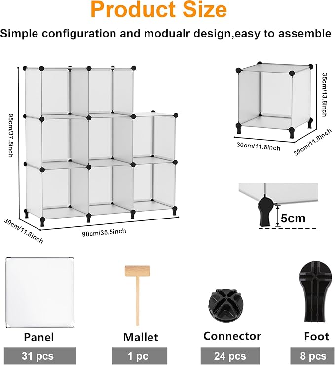 AWTATOS 8 Cube Storage Organizer, Closet Organizer Storage Shelf | DIY Stackable Storage Cubes Shelves for Closet, Bookcase Bookshelf, Plastic Shelving for Bedroom, Home Office, Translucent
