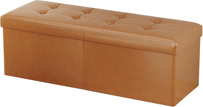 JIUYOTREE 31.5 Inch Foldable Storage Ottoman Bench for Bedroom, Retro Brown | Foldable Footstool, Multi-Functional Foot Rest, End of Bed Bench, Large Hidden Storage Space, Storage Chest For Living Room