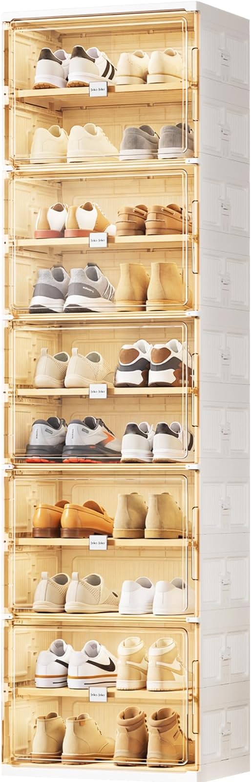 JEKO&JEKO 10 Tiers Foldable Shoe Rack Organizer Cabinet for Closet Entryway, Large Collapsible Shoe Storage Box with Magnetic Doors (White)