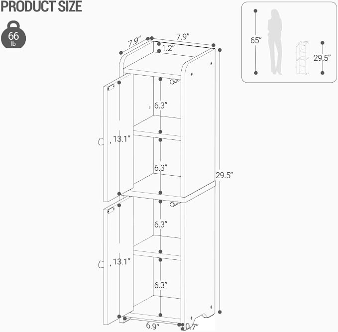 Hzuaneri Bathroom Storage Cabinet, Small Corner Floor Cabinet with 2 Doors | Narrow Toilet Paper Cabinets with Adjustable Shelf, Bathroom Organizer for Small Spaces, 7.9" D x 7.9" W x 29.5" H Greige