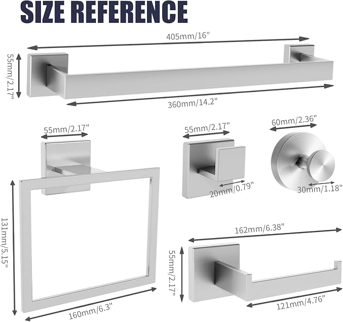 Bathroom Hardware Accessories Set: Bath Towel Bar Set, Towel Racks for Bathroom Wall Mounted, SUS304 Stainless Steel (Brushed Nickel, 7-Pieces)