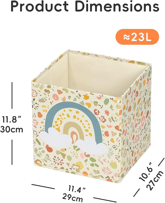 OOOK 4 Pack Foldable Fabric Storage Bins, 11.4" x 10.6" x 11.8" | Storage Box and Closet Organizers for Bedroom, Nursery, Shelves & Cube Storage Shelving Units (Bear, Rabbit, Rainbow Pattern)